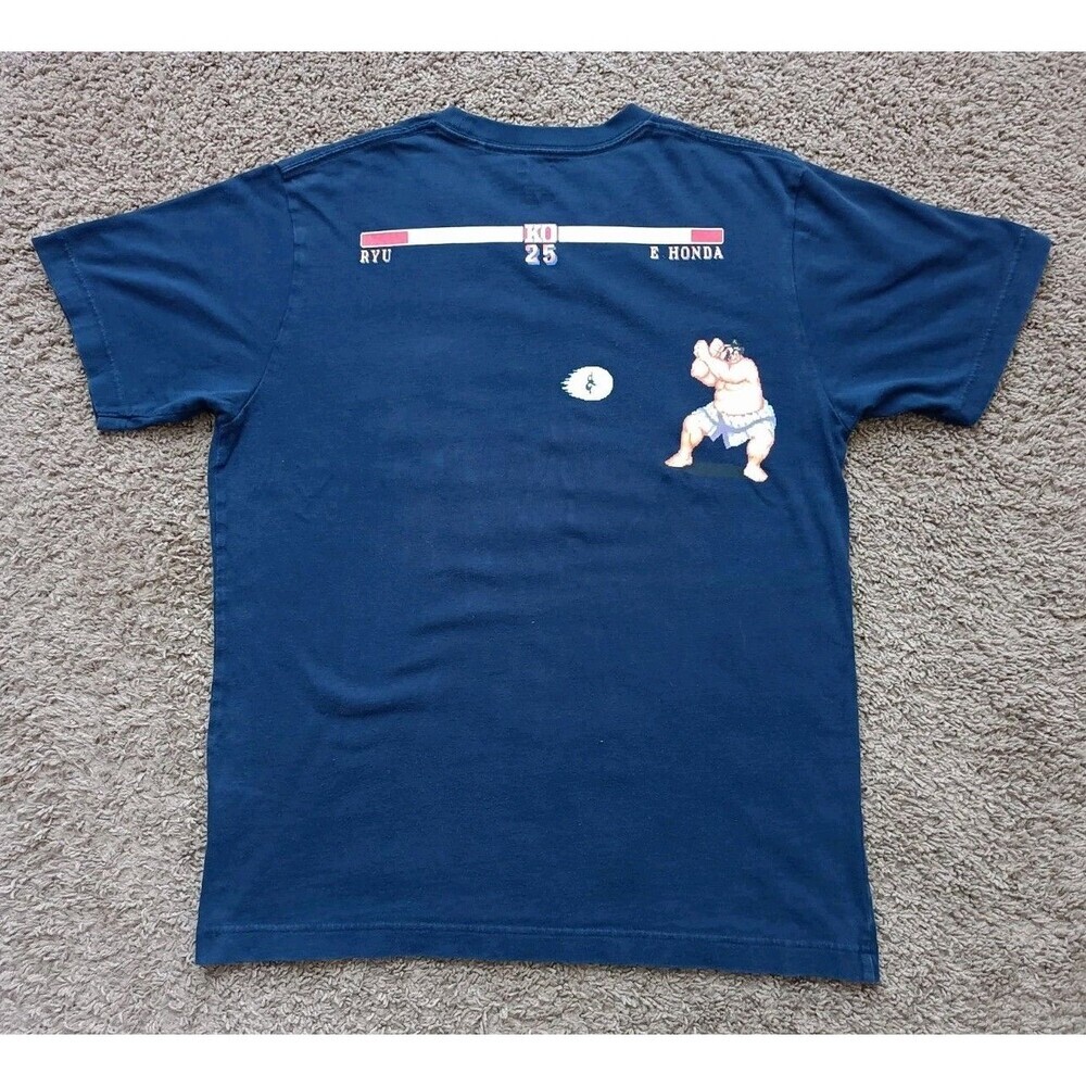 Street Fighter T-Shirt Men's Small Navy Blue Embriodered Graphic Short Sleeve